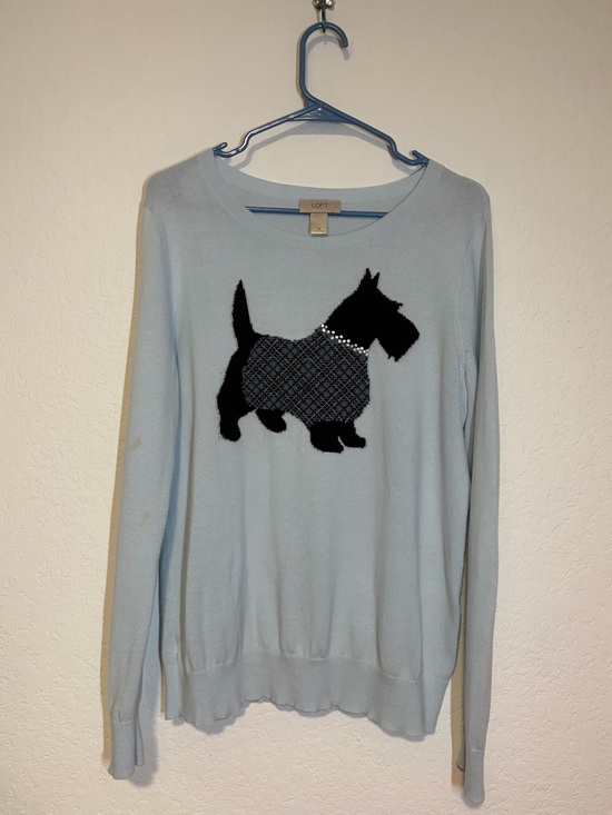 LOFT Sweaters - LOFT Light Blue Sweater with Cute Black Scottie Dog